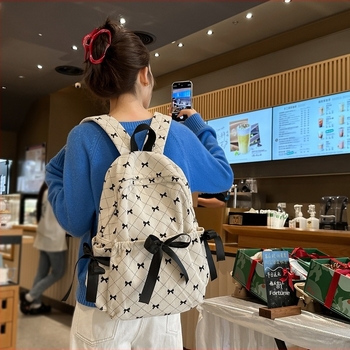 Σακίδιο κοριτσιών - Corduroy, Μεγάλη χωρητικότητα, Γεωμετρικό μοτίβο, Εσωτερική επένδυση από πολυεστέρα, Καμπύλος ιμάντας ώμου