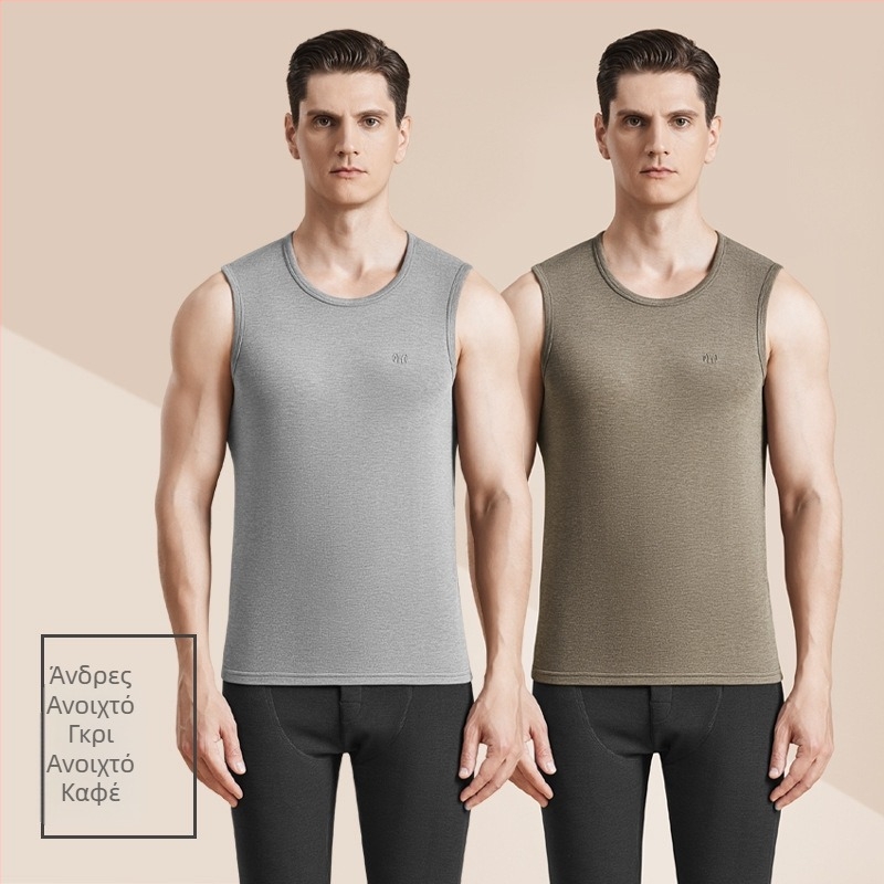 Ανδρικό Θερμικό Γιλέκο από Μαλλί με Αντιβακτηριακό Διπλής Όψεως Βελούρο, Τριών Στρώσεων Κατασκευή, Παχύ, Στρογγυλός Λαιμός