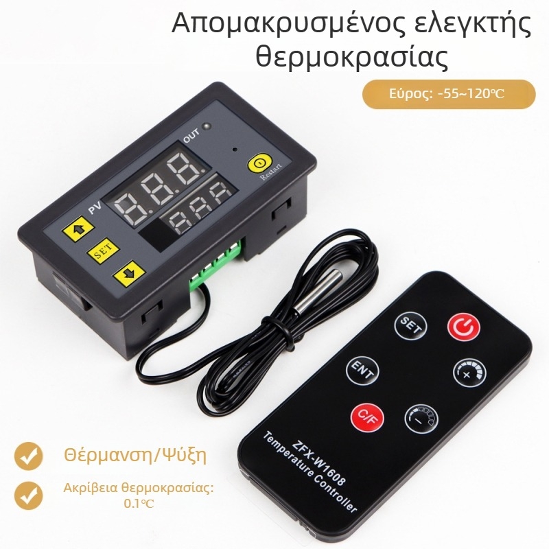 Θερμοστάτης Trickle ZFX-W1608 με τηλεχειριστήριο, ψηφιακή οθόνη, διπλός έλεγχος θερμοκρασίας και υγρασίας, 220V, εγκατάσταση 1-τύπου