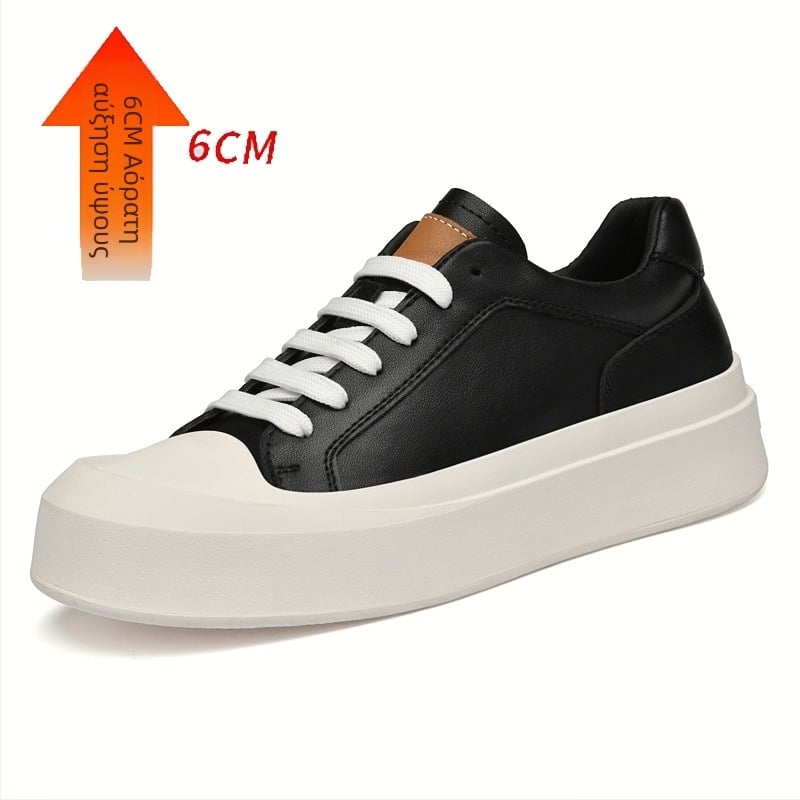 Ανδρικά sneakers με 6 cm αυξήσιμη σόλα, στρογγυλή μύτη, επάνω μέρος από δέρμα δεύτερης ποιότητας, καουτσούκ σόλα, πάτος EVA