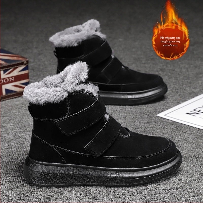 Ανδρικά ψηλά μποτάκια χιονιού με Velcro κούμπωμα, επένδυση φλίς, παχιά αντιολισθητική σόλα από καουτσούκ, κατάλληλα για τον χειμώνα