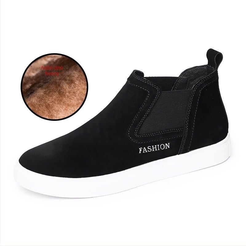 Ανδρικά δερμάτινα sneakers με μέτριο ύψος, στρογγυλή μύτη, βαμβακερή επένδυση, EVA πάτος, σόλα από καουουτ