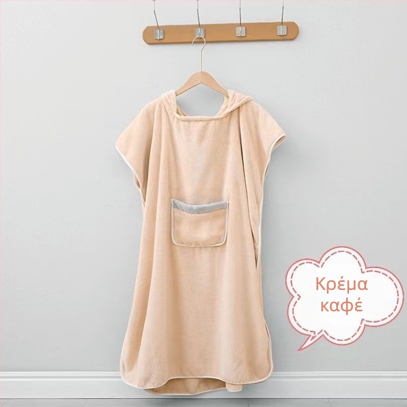 Ενήλικος μπουρνούζι-πετσέτα με κουκούλα από coral fleece, απορροφητικό, γρήγορο στέγνωμα, πολυεστέρας