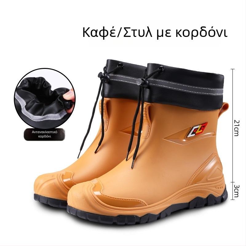 Ανδρικές γαλότσες βροχής PVC με επένδυση από συνθετική γούνα, σόλα καουτσούκ, εσωτερικό με πλέγμα και EVA πάτο, αντιολισθητικές, ζεστές και ανθεκτικές στη φθορά για όλες τις εποχές