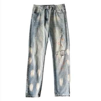 Ανδρικά τζιν loose-fit, στυλ Χονγκ Κονγκ, ίσια γραμμή, 72% βαμβάκι, φερμουάρ