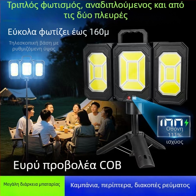 Φως κατασκήνωσης με COB LED, IP44, 3.7V, αυτονομία 6–12 ωρών, μοντέλο Td-2337lyd