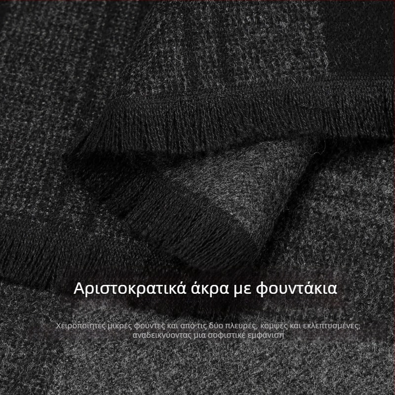 Ανδρικό χειμερινό κασκόλ από βισκόζη, καρό σχέδιο, μεσαίου μήκους, παχύτερο για ζεστασιά, χειμώνας 2025