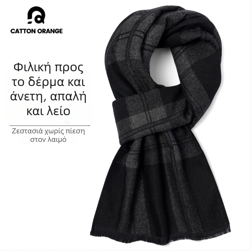 Ανδρικό χειμερινό κασκόλ από βισκόζη, καρό σχέδιο, μεσαίου μήκους, παχύτερο για ζεστασιά, χειμώνας 2025