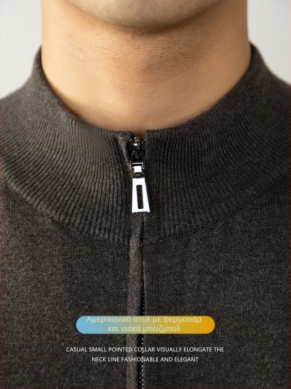 Ανδρικός πλεκτός καρντγκάν από μείγμα μαλλιού-μόδαλ, με φερμουάρ, στάντ κολάρο, κανονική εφαρμογή, χειμώνας