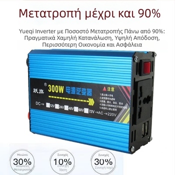 Μετατροπέας 12/24V σε 220V, 300W, Καθαρή κυματομορφή, αυτοκίνητο/φορτηγό/οικιακή χρήση
