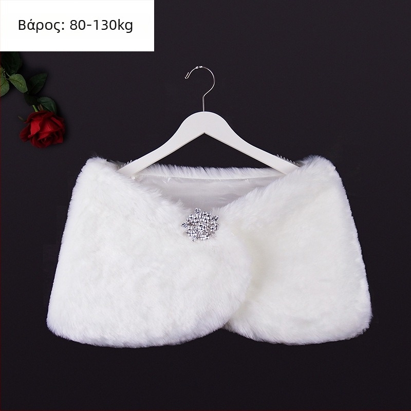 Χειμωνιάτικη νυφική εσάρπα με μακριά μανίκια, τεχνητή γούνα, μονόχρωμο σχέδιο, ιαπωνο-κορεατικό γλυκό στυλ