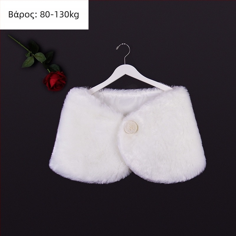 Χειμωνιάτικη νυφική εσάρπα με μακριά μανίκια, τεχνητή γούνα, μονόχρωμο σχέδιο, ιαπωνο-κορεατικό γλυκό στυλ