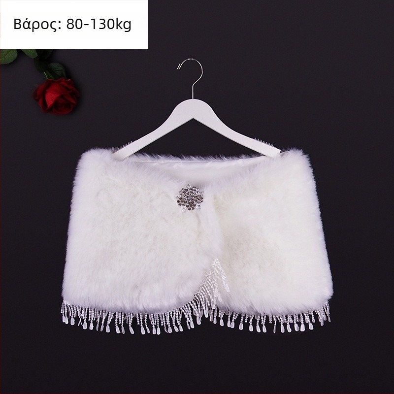 Χειμωνιάτικη νυφική εσάρπα με μακριά μανίκια, τεχνητή γούνα, μονόχρωμο σχέδιο, ιαπωνο-κορεατικό γλυκό στυλ