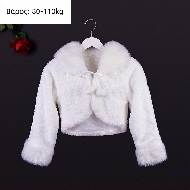 Χειμωνιάτικη νυφική εσάρπα με μακριά μανίκια, τεχνητή γούνα, μονόχρωμο σχέδιο, ιαπωνο-κορεατικό γλυκό στυλ