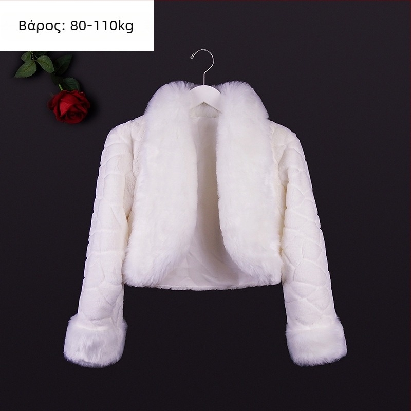 Χειμωνιάτικη νυφική εσάρπα με μακριά μανίκια, τεχνητή γούνα, μονόχρωμο σχέδιο, ιαπωνο-κορεατικό γλυκό στυλ