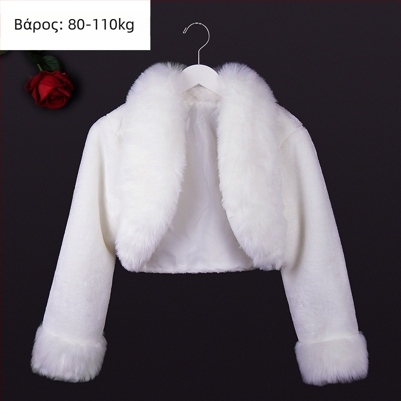 Χειμωνιάτικη νυφική εσάρπα με μακριά μανίκια, τεχνητή γούνα, μονόχρωμο σχέδιο, ιαπωνο-κορεατικό γλυκό στυλ