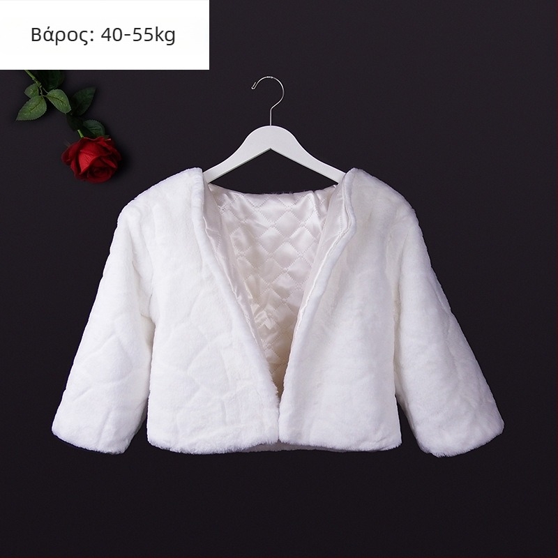 Χειμωνιάτικη νυφική εσάρπα με μακριά μανίκια, τεχνητή γούνα, μονόχρωμο σχέδιο, ιαπωνο-κορεατικό γλυκό στυλ