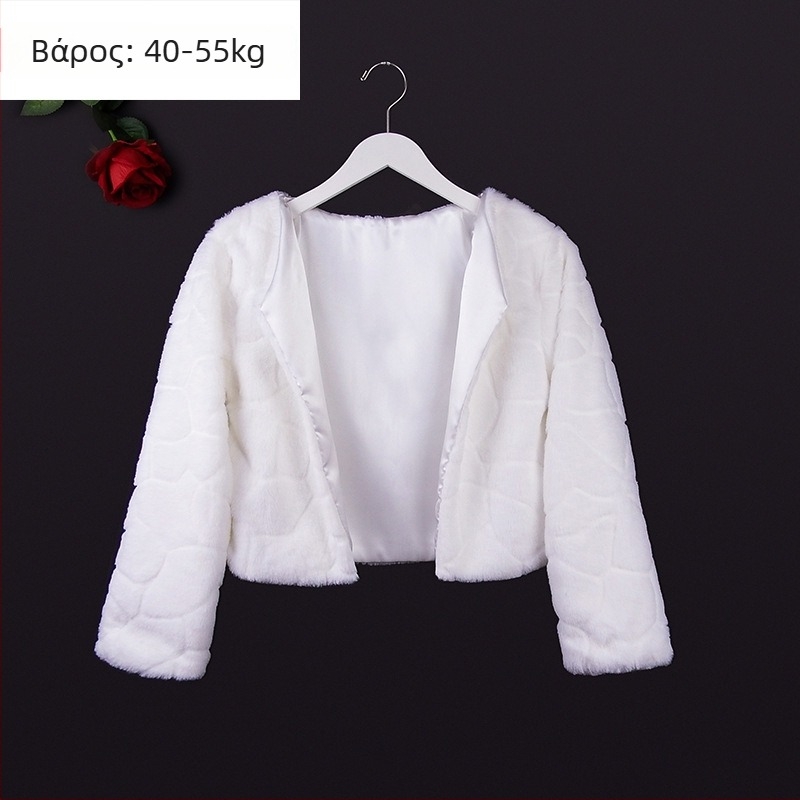 Χειμωνιάτικη νυφική εσάρπα με μακριά μανίκια, τεχνητή γούνα, μονόχρωμο σχέδιο, ιαπωνο-κορεατικό γλυκό στυλ