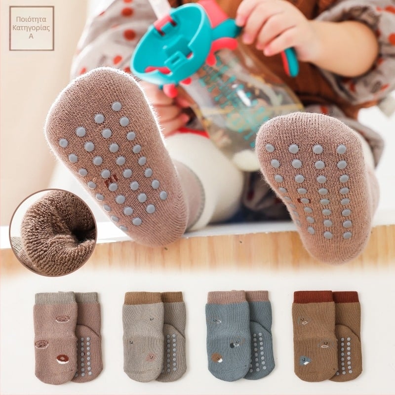 Παιδικές κάλτσες για πάτωμα, με σχέδιο καρτούν, χοντρή terry, αντιολισθητική επιφάνεια, 80% βαμβάκι combed, διαπνέουσες και ζεστές