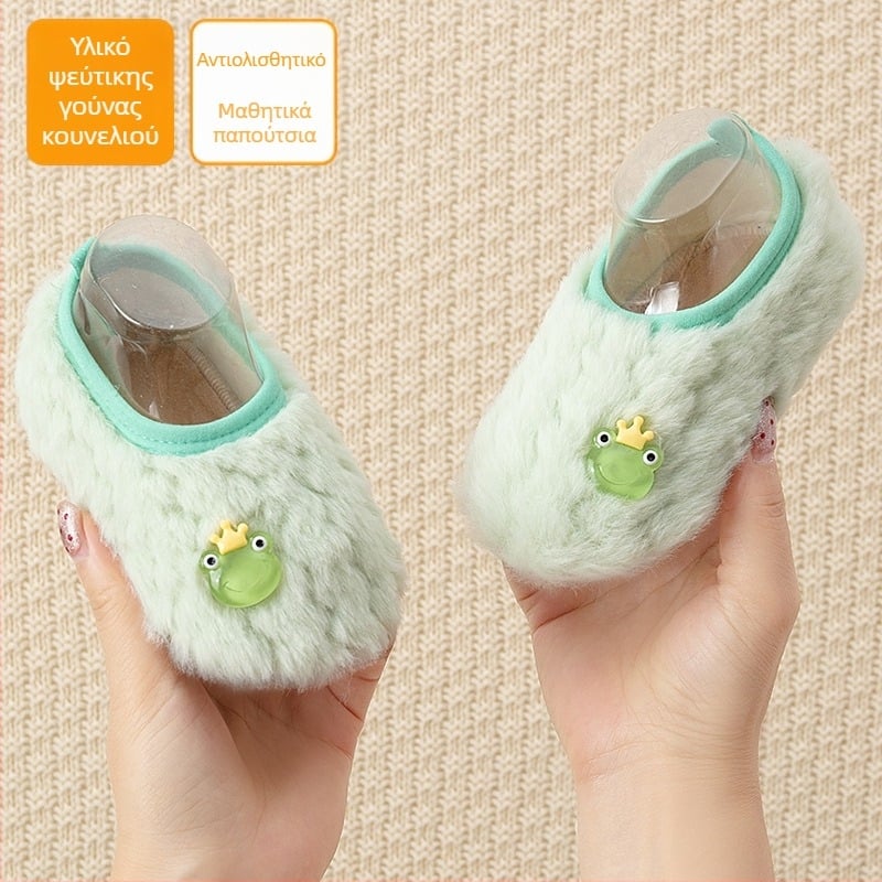 Παιδικές κάλτσες δαπέδου με μαλακή σόλα για εσωτερική χρήση, μοτίβο καρτούν, πολυεστερικό ύφασμα, κοντό σωλήνα, παχιά, για χειμώνα