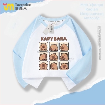 Παιδικό βαμβακερό μακρυμάνικο T-shirt, Casual, Καρτούν μοτίβο, Φθινόπωρο 2024, Unisex, για παιδιά άνω των 8 ετών