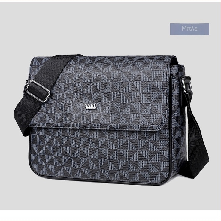 Ανδρική τσάντα ώμου — αστικός μινιμαλισμός, PVC υλικό, επένδυση από πολυεστέρα, γεωμετρικό σχέδιο, μάρκα saro xi (Υλικό: PVC; Επένδυση: Πολυεστέρας; Σχέδιο: Γεωμετρικό; Μάρκα: saro xi)