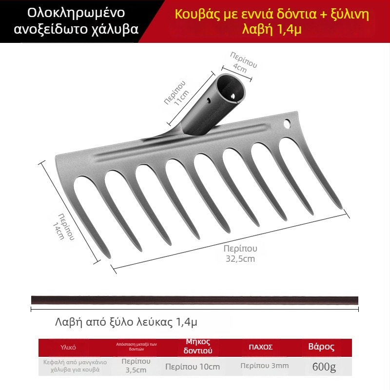 Ράκε ζιζανίων από χάλυβα μανγκάνιου – πολυλειτουργικό γεωργικό εργαλείο για ζιζάνια και φύτευση λαχανικών, πενταδάκτυλη σχεδίαση, χαλάρωση εδάφους