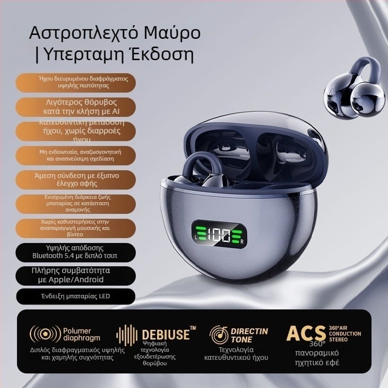 Μ79 Ασύρματα ακουστικά: κλιπ-όν, ανοικτό αυτί με οστική αγωγιμότητα, πραγματικά ασύρματα, Bluetooth 5.4, IPX6 ανθεκτικά στο νερό, έως 4 ώρες μπαταρία