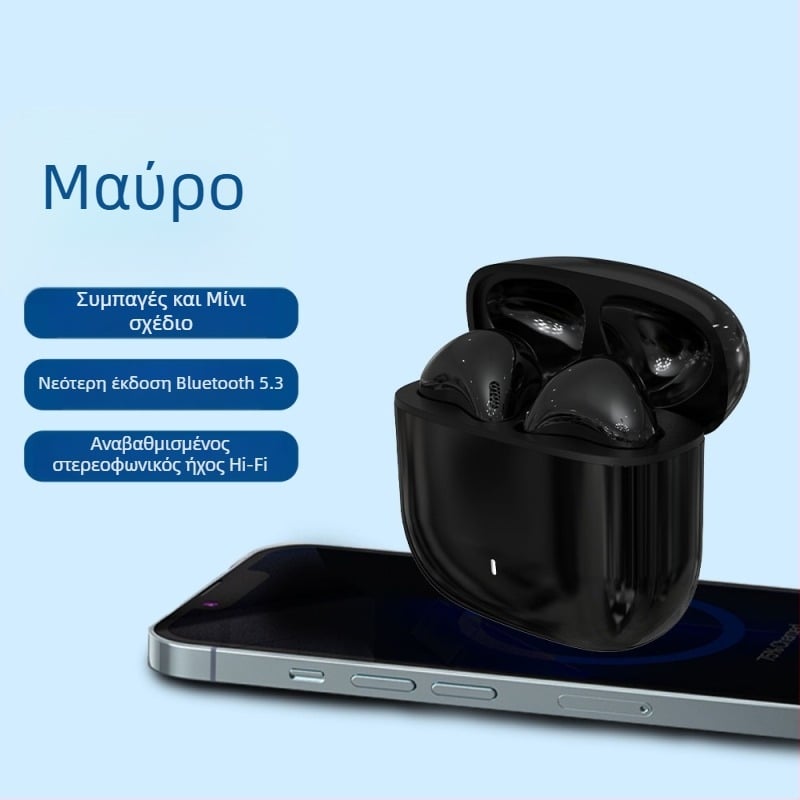 In-ear ασύρματα ακουστικά, ιδιωτικό μοντέλο, Bluetooth 5.4, IPX5 ανθεκτικά στο νερό, αυτονομία μπαταρίας 4–8 ωρών, εμβέλεια 10 μ, στερεοφωνικός ήχος