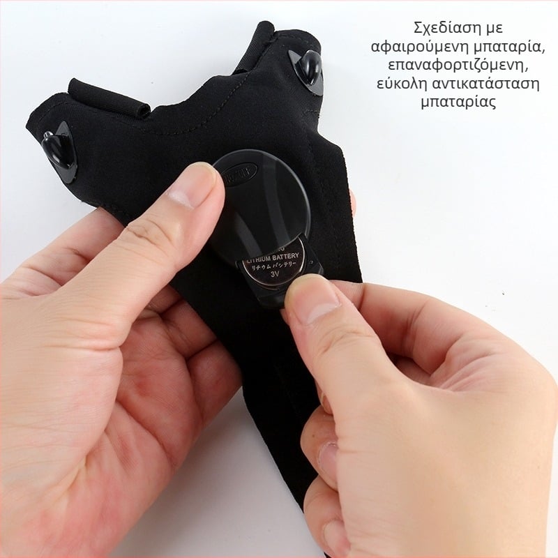 Unisex γάντια ψαρέματος με LED φως στο δάχτυλο για νυχτερινό ψάρεμα, ύφασμα πλεκτό με στρώμα αέρα και PP