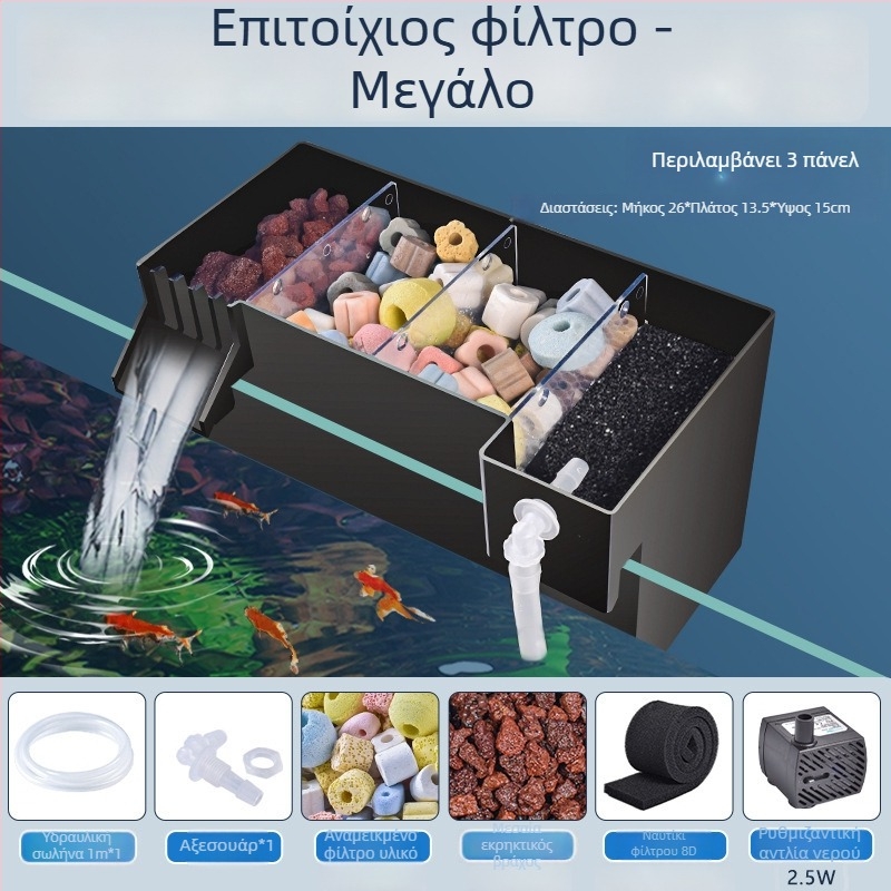 Εντοιχιζόμενο φίλτρο ενυδρείου, με τρία σε ένα σύστημα φιλτραρίσματος, οξυγόνωση και υποστήριξη ευεργετικών βακτηρίων, ήσυχη λειτουργία, βάρος 1 κιλό