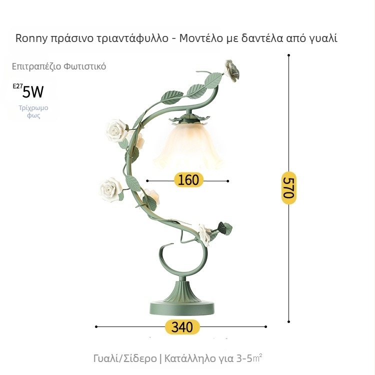 Γυάλινο επιτραπέζιο φως σε αγροτικό στυλ, μοντέλο TW-MT19, μεταλλικό στήριγμα, 220V