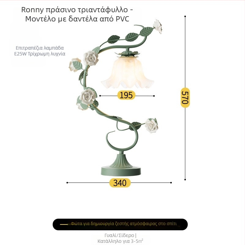 Γυάλινο επιτραπέζιο φως σε αγροτικό στυλ, μοντέλο TW-MT19, μεταλλικό στήριγμα, 220V