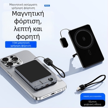 Φορητή εξωτερική μπαταρία με μαγνητική ασύρματη φόρτιση, 3-σε-1 σχέδιο, υπερλεπτή (22.5W γρήγορη φόρτιση; PD2.0; είσοδος 9V/2A; ονομαστική χωρητικότητα 6000mAh; κράμα περιβλήματος)