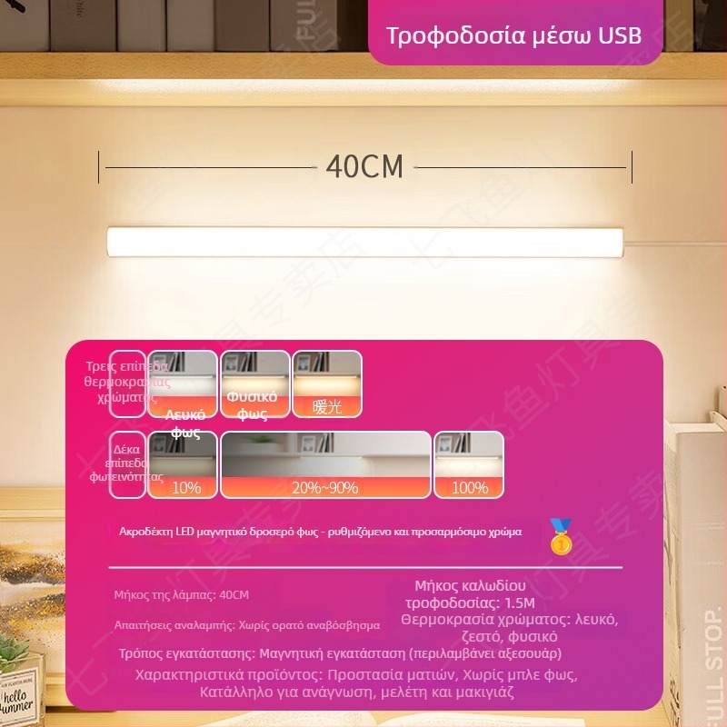 LED λαμπτήρας γραφείου με προστασία ματιών για μελέτη – USB τροφοδοσία, 5V, μαγνητική στερέωση, σκιά PC+ABS, περιβαλλοντικό φως
