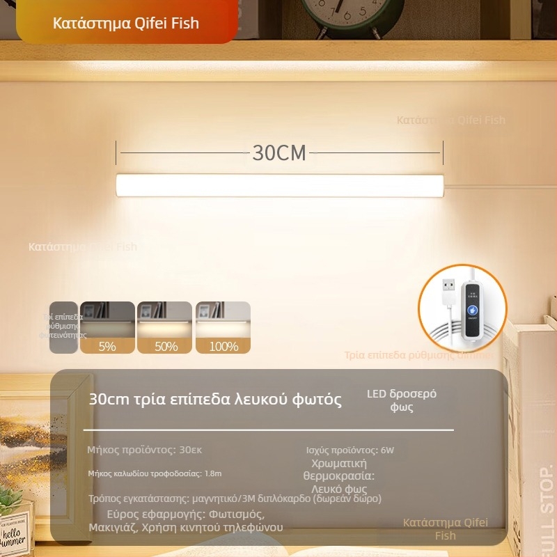 LED λαμπτήρας γραφείου με προστασία ματιών για μελέτη – USB τροφοδοσία, 5V, μαγνητική στερέωση, σκιά PC+ABS, περιβαλλοντικό φως