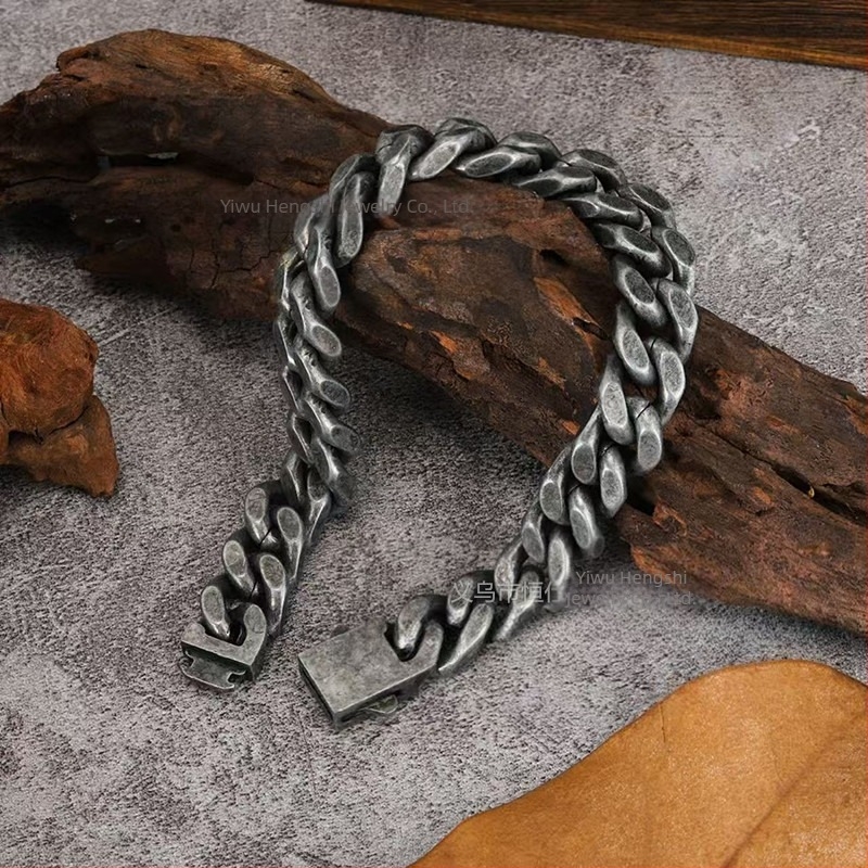 Nerđajući čelik kubanska lančana narukvica, unisex, geometrijski oblik, elektroplatirano, graviranje loga