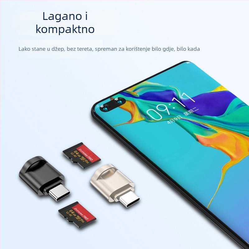 USB-C OTG čitač TF kartica za mobitele i tablete — USB 2.0, TF podrška, Type-C, vanjska instalacija