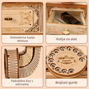 Drveni retro telefon model - 3D puzzle za stolnu dekoraciju, edukativna igračka za djecu 7–14 godina, DIY mogućnost i prilagodba