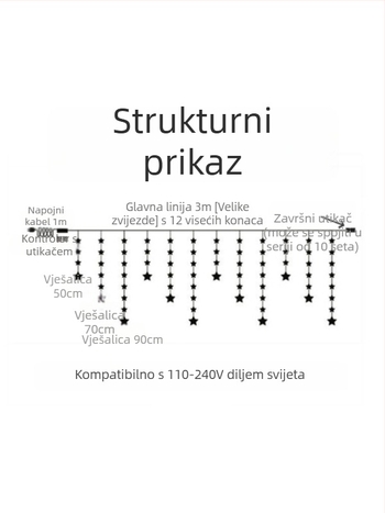 Solarne zvjezdane LED niti za balkon i vanjsku dekoraciju, svjetla u obliku biljke s slovima, 110V, 3C potvrda