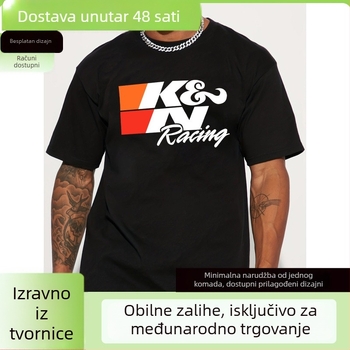 Muška majica s grafikom utrke, prozračan pamuk (96%+), ležernog kroja, okrugli izrez i kratki rukavi