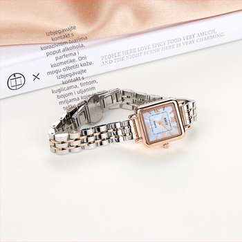 Ženski četvrtasti sat - Quartz mehanizam, 24-satni indikator, nehrđajući čelični kaiš, kućište od legure, vodootpornost 10 m