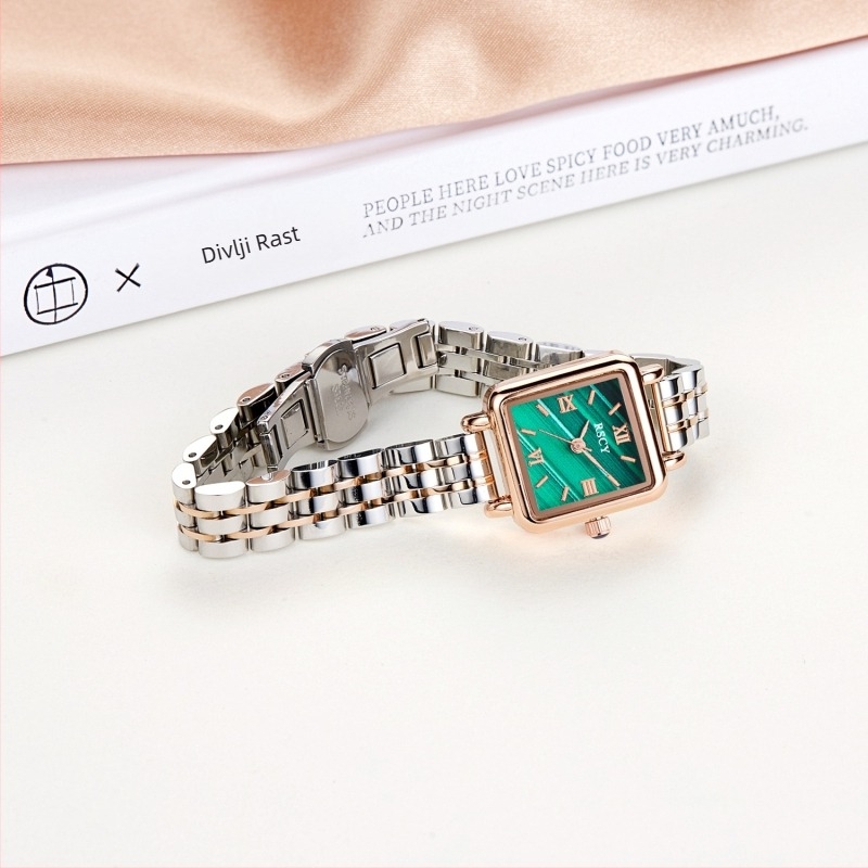 Ženski četvrtasti sat - Quartz mehanizam, 24-satni indikator, nehrđajući čelični kaiš, kućište od legure, vodootpornost 10 m