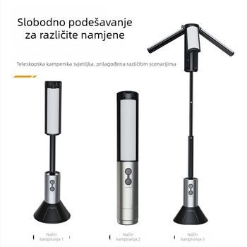 Vanjska višefunkcionalna LED svjetiljka za kampiranje, napajanje ručnim pokretanjem, 4000 mAh, 360° okret, domet 100–200 m