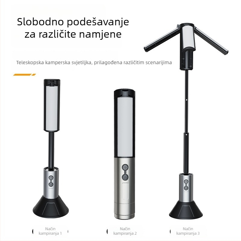 Vanjska višefunkcionalna LED svjetiljka za kampiranje, napajanje ručnim pokretanjem, 4000 mAh, 360° okret, domet 100–200 m