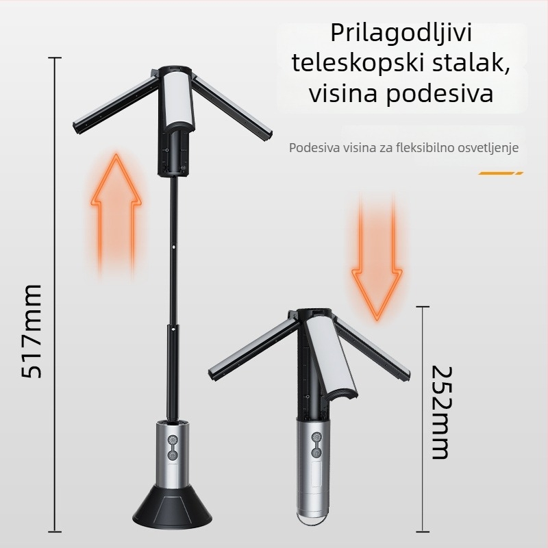 Vanjska višefunkcionalna LED svjetiljka za kampiranje, napajanje ručnim pokretanjem, 4000 mAh, 360° okret, domet 100–200 m