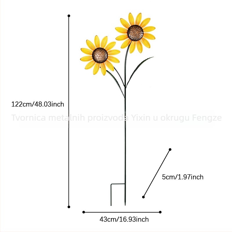 Vrtni dekor od kovano željeza sa motivom suncokreta – pastoralni stil, lijevanje i polu ručna izrada, vanjska dekoracija