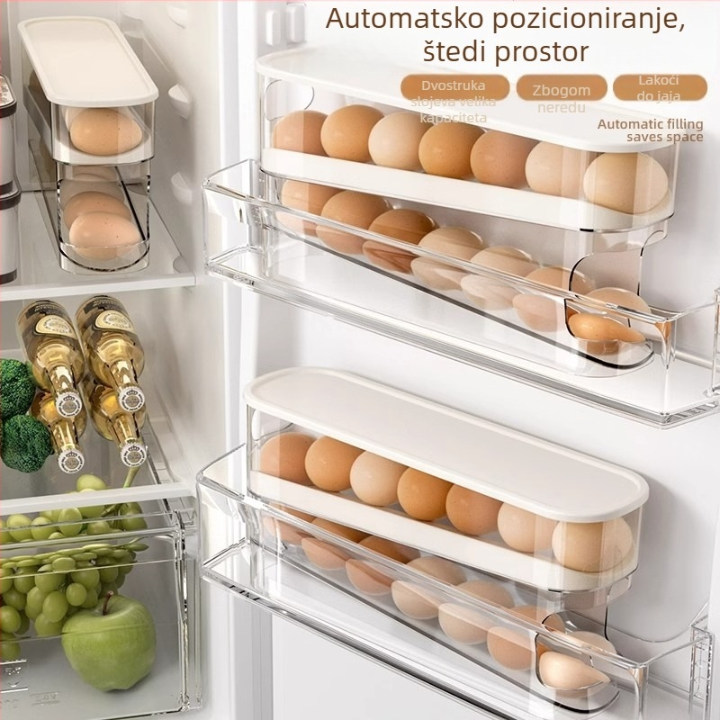 Organizator za jaja u hladnjaku, PET+PP, višeslojni dizajn, automatsko dopunjavanje