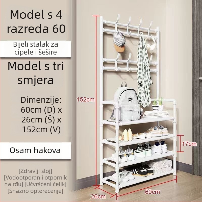 Metalni stalak za cipele i šešire, suvremeni minimalistički stil, višenamjenski, prilagodljiv uzorcima, konfigurabilan za 4–7 slojeva