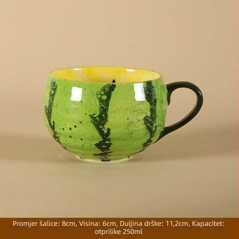 Ručno oslikana keramička šalica za kavu s drškom – dinja motiv, dekor pod glazurom, svježi i slatki stil